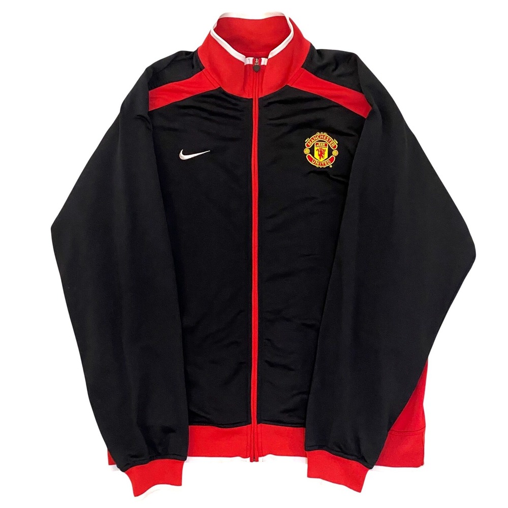 Nike Manchester 2005-2006 United Track Jacket Mens LG Black Red Zip Soccer FIFA
